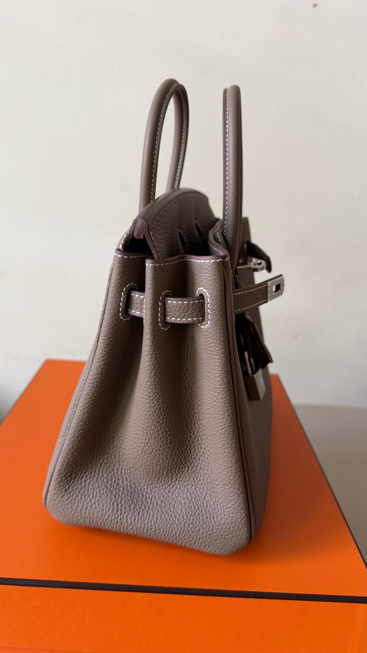 Hermes Birkin 25 etoupe togo leather palladium hardware stamp G