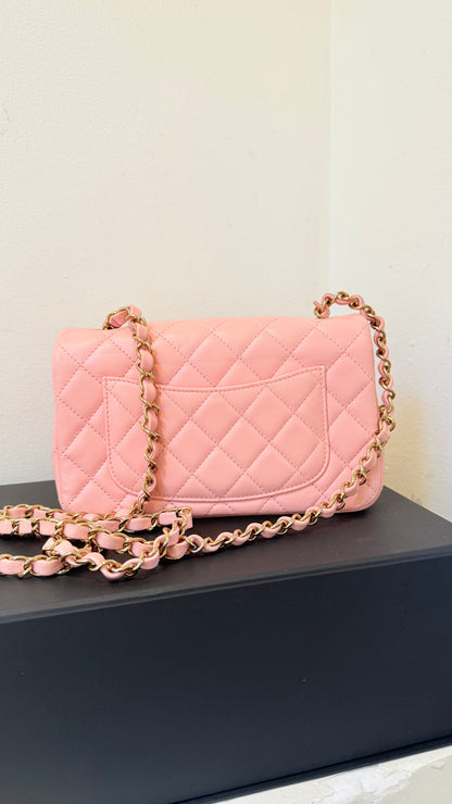 Chanel baby pink mini lambskin flapbag - chip, box, dustbag, entrupy