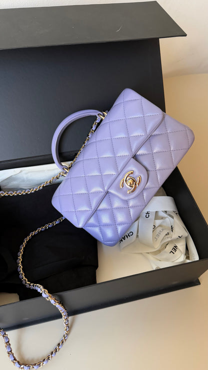 Chanel mini top handle lambskin lilac