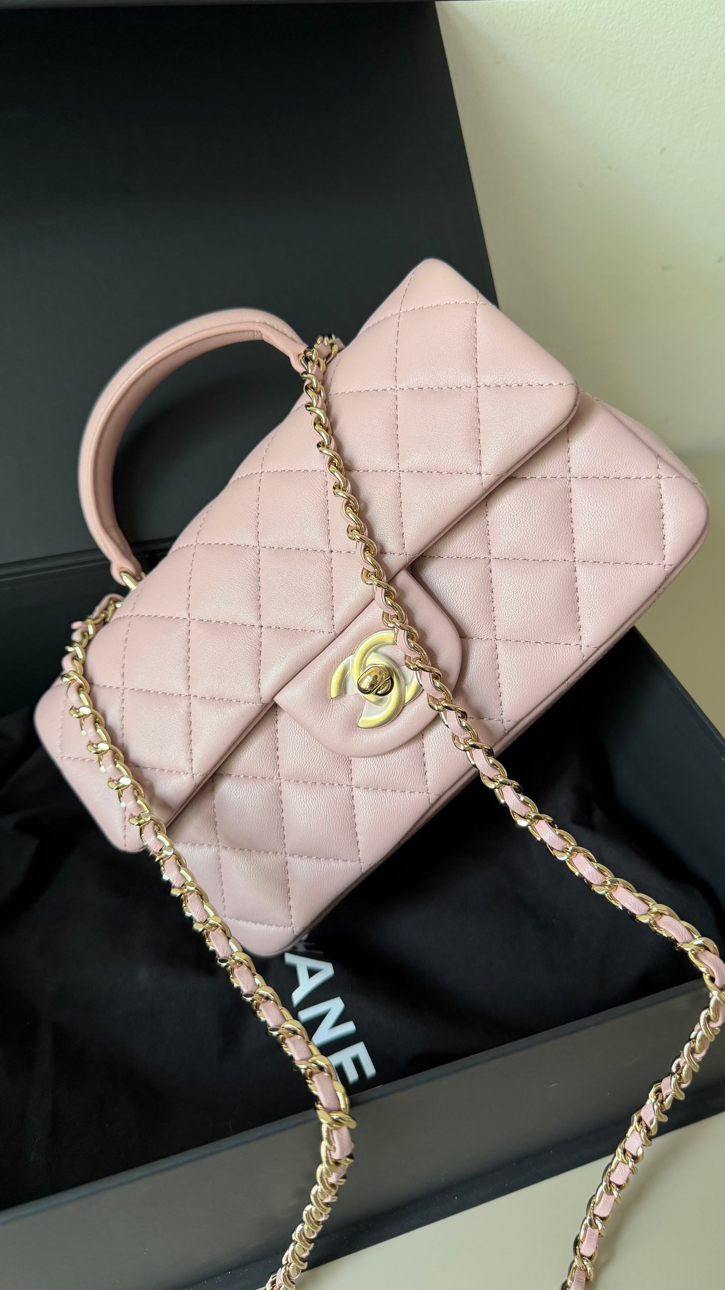 Chanel pink mini lambskin top handle