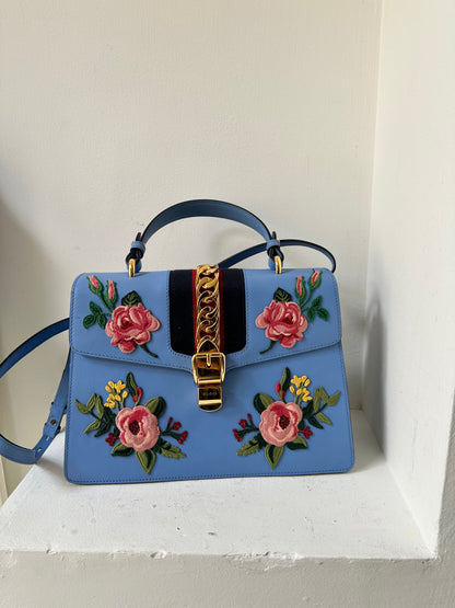 Gucci blue sylvie bag medium size