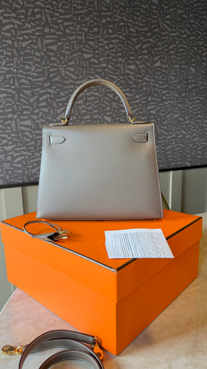 Kelly 28 etoupe epsom gold hardware 2023 full set invoice