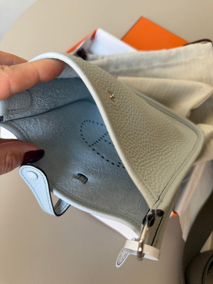 Hermes mini Evelyne blue pale / etain