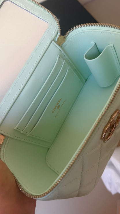 Chanel mint green caviar vanity case