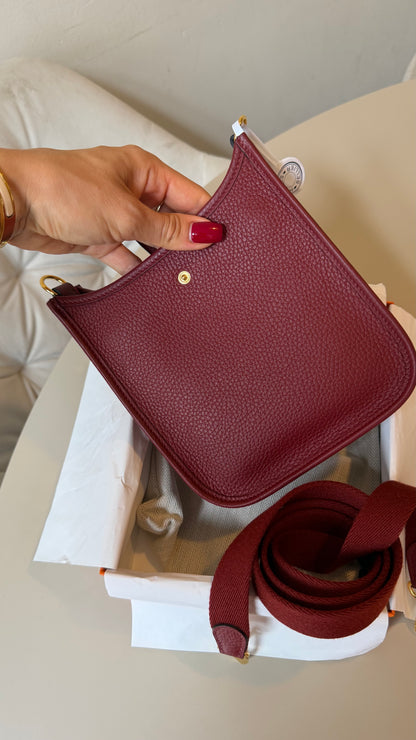 Hermes mini Evelyne rouge H new with gold hardware