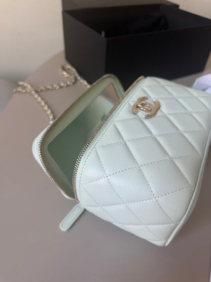 Chanel mint green caviar vanity case