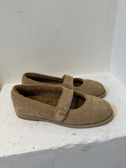 Chanel beige merino wool Mary Jane ballerina size 36