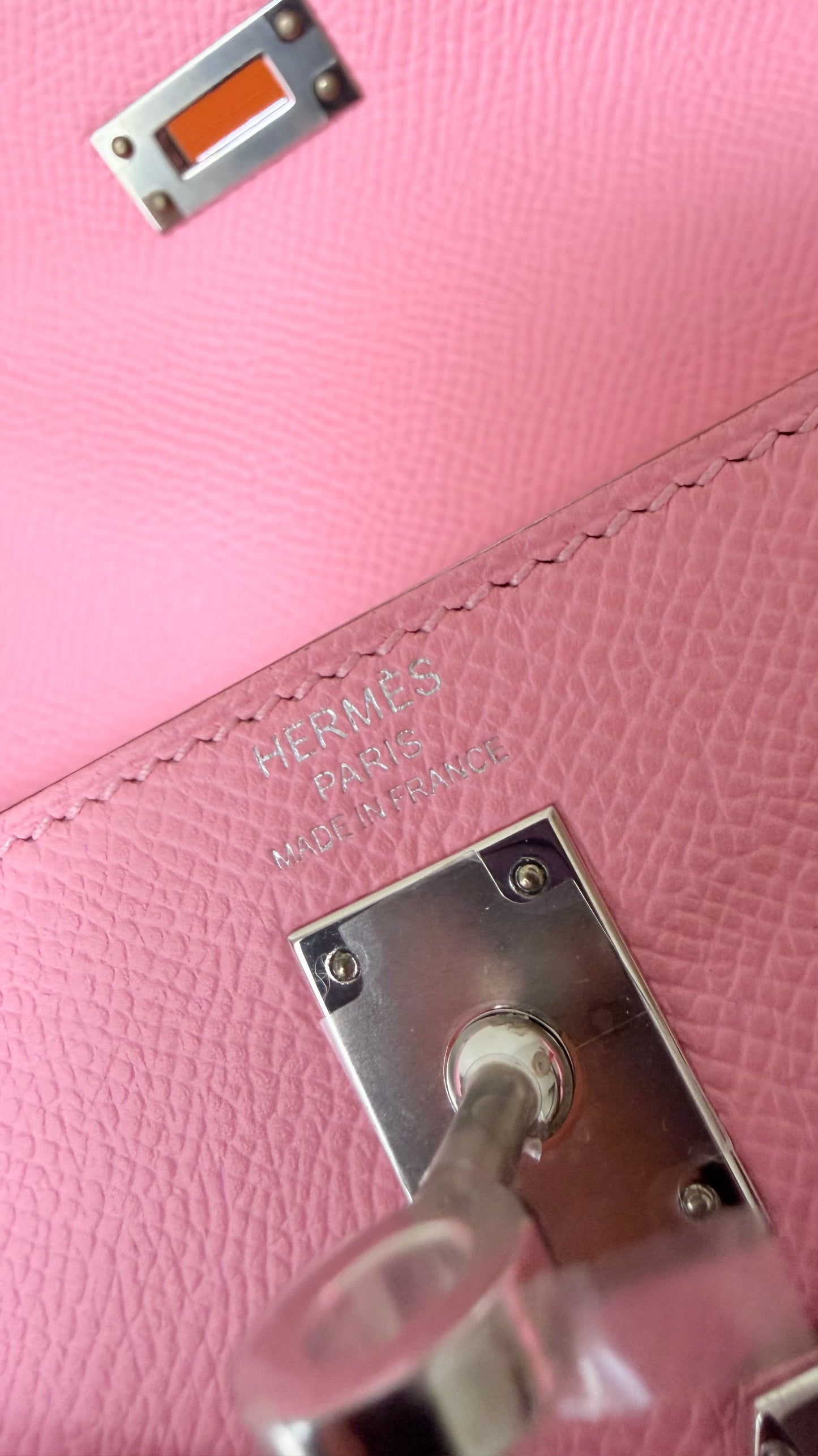 Kelly 25 rose confetti Epsom leather palladium hardware stamp Y full set