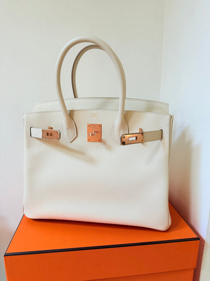 Birkin 30 craie epsom rose gold hardware full set
