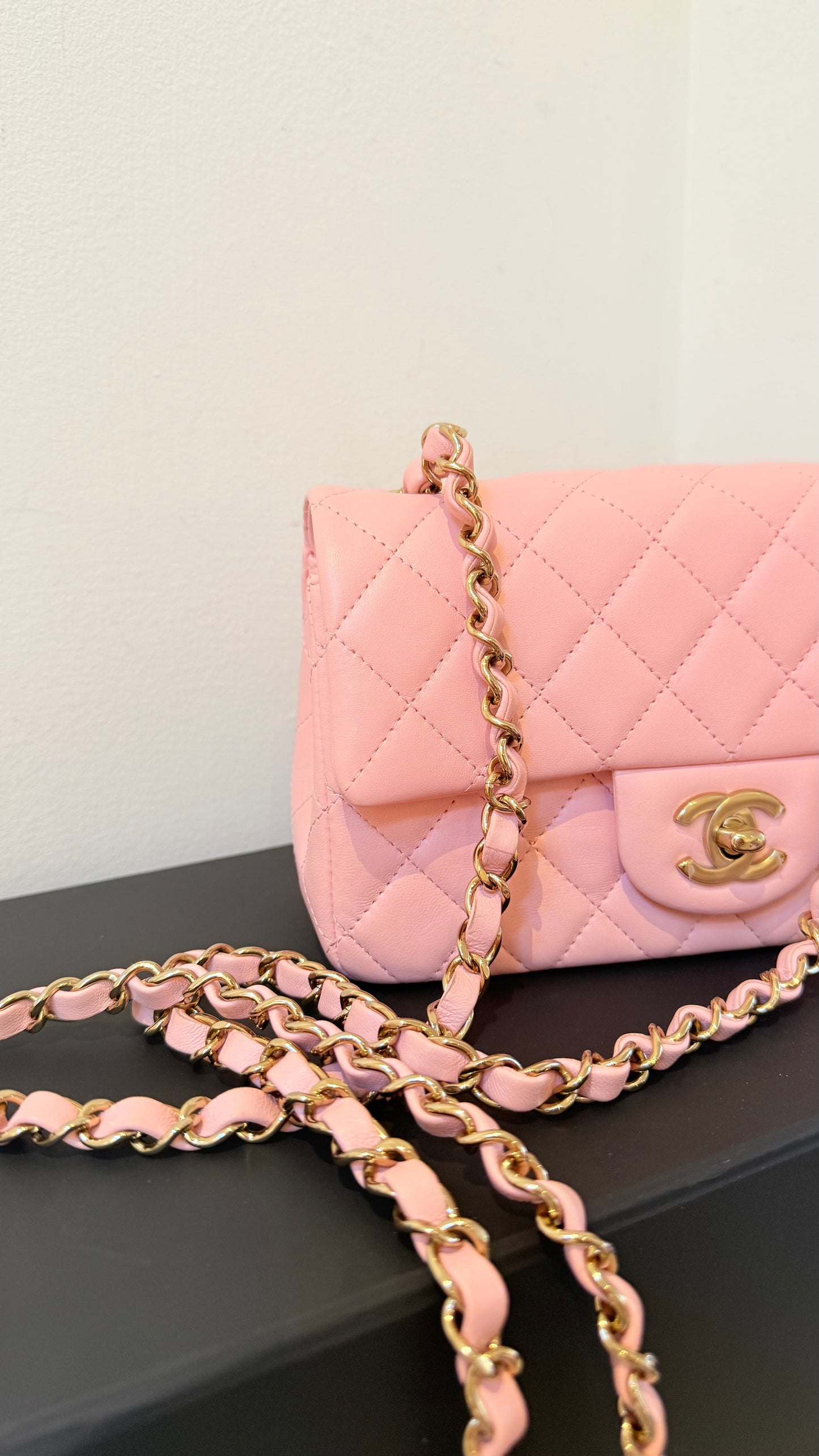 Chanel baby pink mini lambskin flapbag - chip, box, dustbag, entrupy