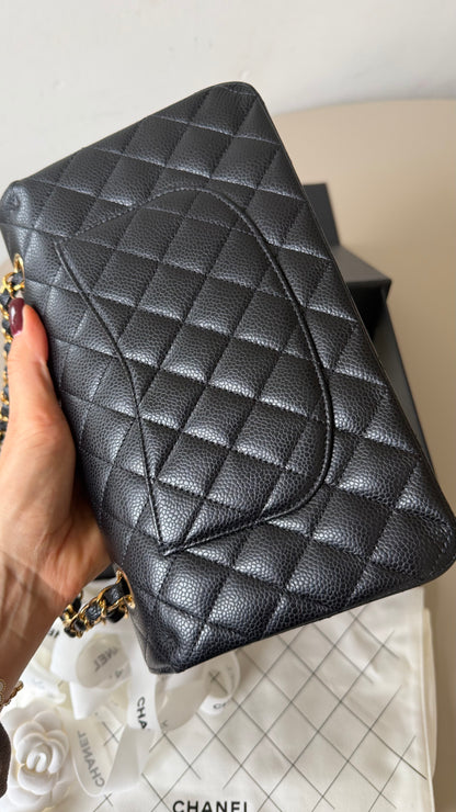 Chanel medium caviar double flapbag with chip