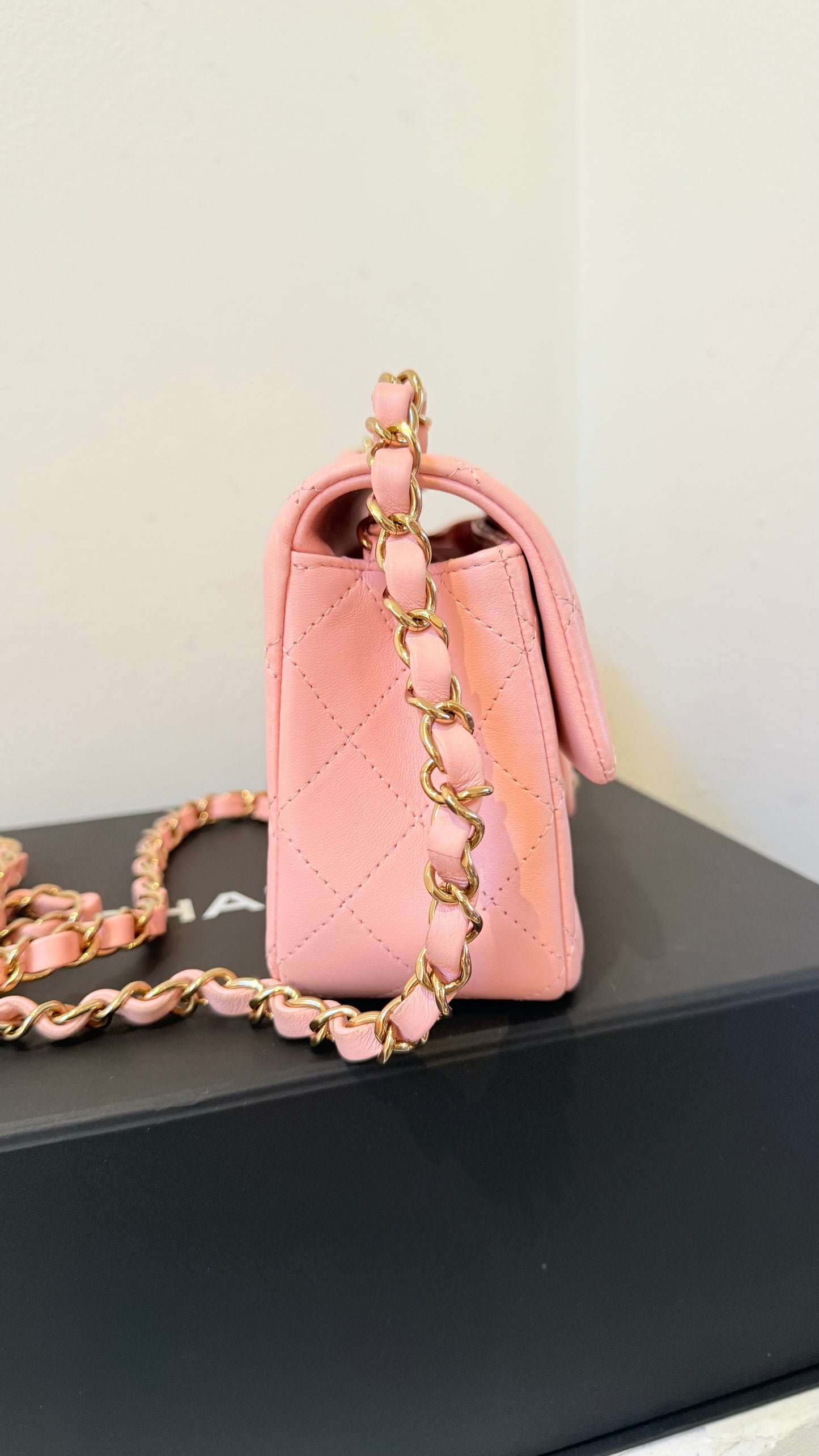 Chanel baby pink mini lambskin flapbag - chip, box, dustbag, entrupy