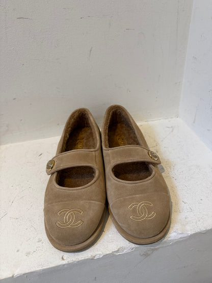 Chanel beige merino wool Mary Jane ballerina size 36