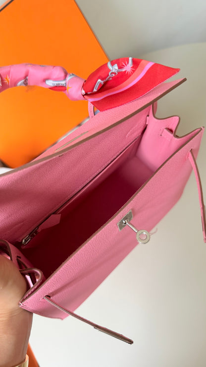 Kelly 25 rose confetti Epsom leather palladium hardware stamp Y full set