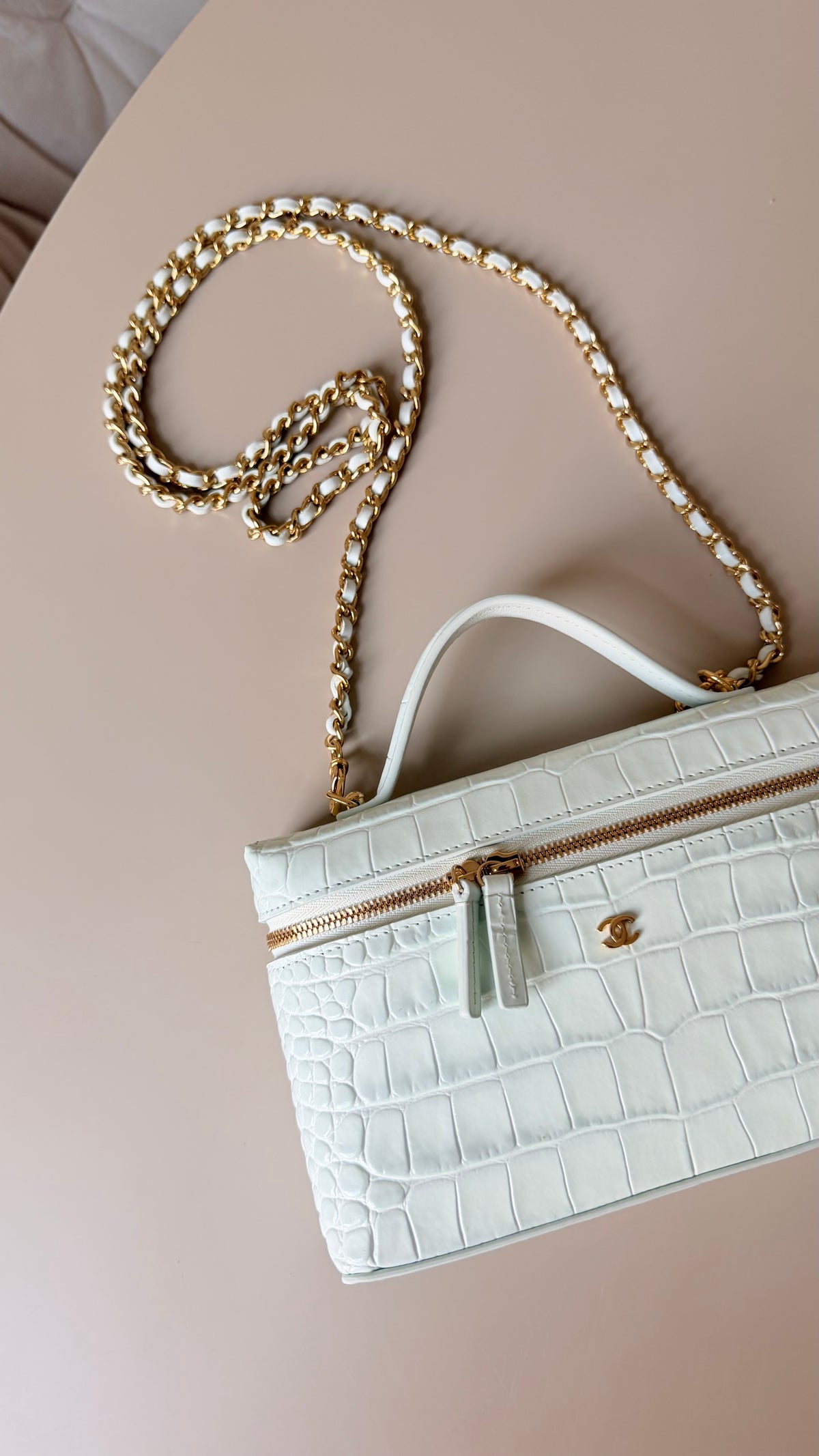 Chanel vanity mint green croco embossed print