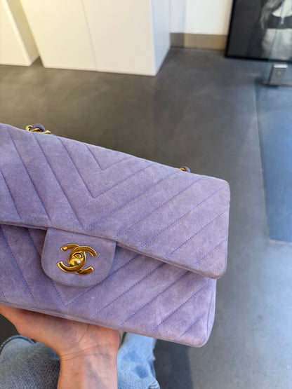 Chanel lila suède flapbag medium 2-series