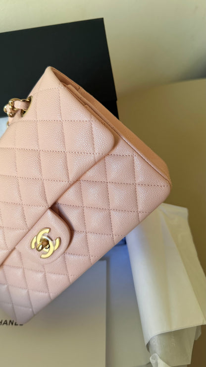 Chanel baby pink small caviar double flapbag