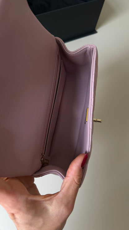 Chanel pink mini lambskin top handle