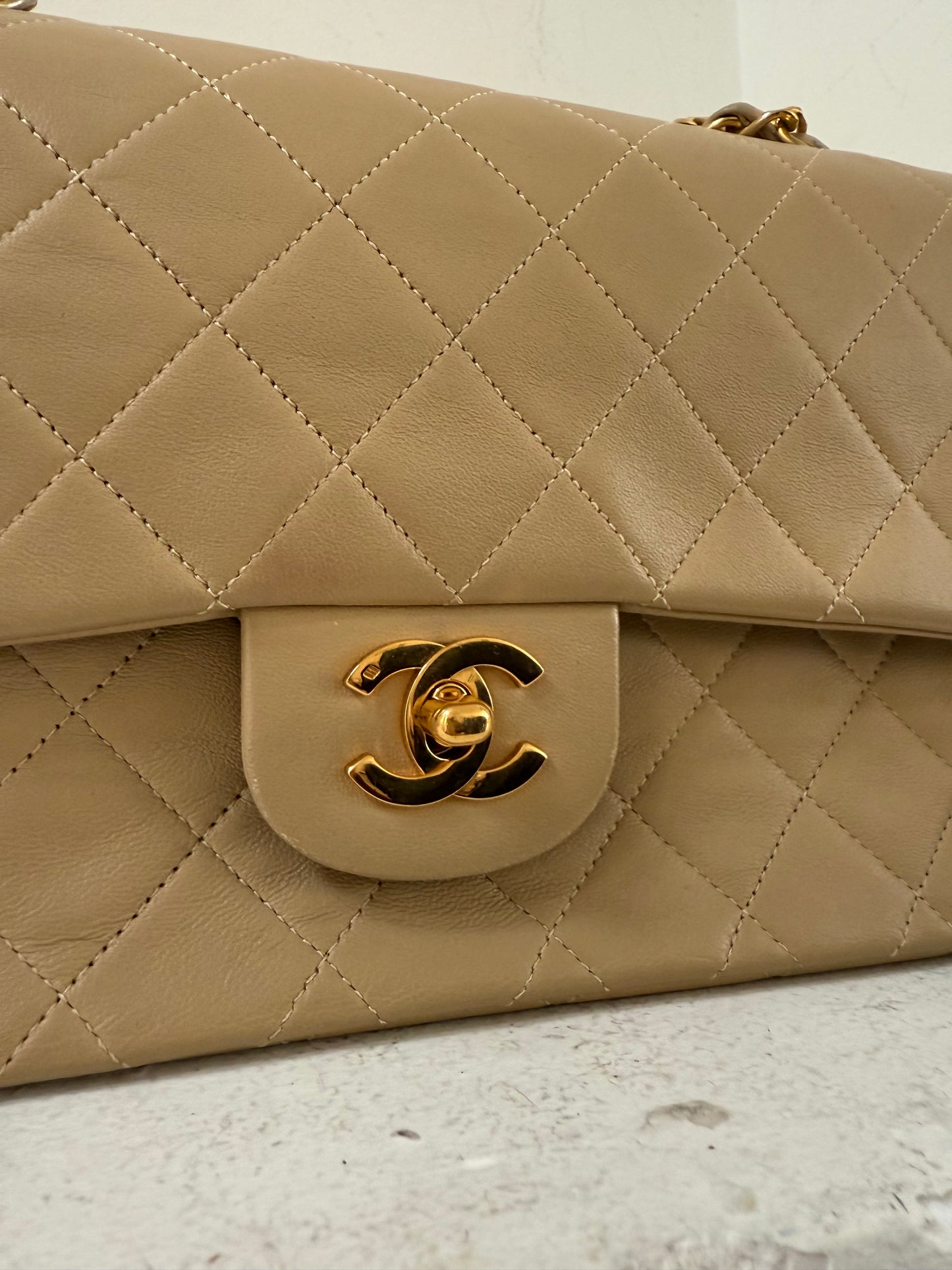 Chanel medium beige flap bag 1 series