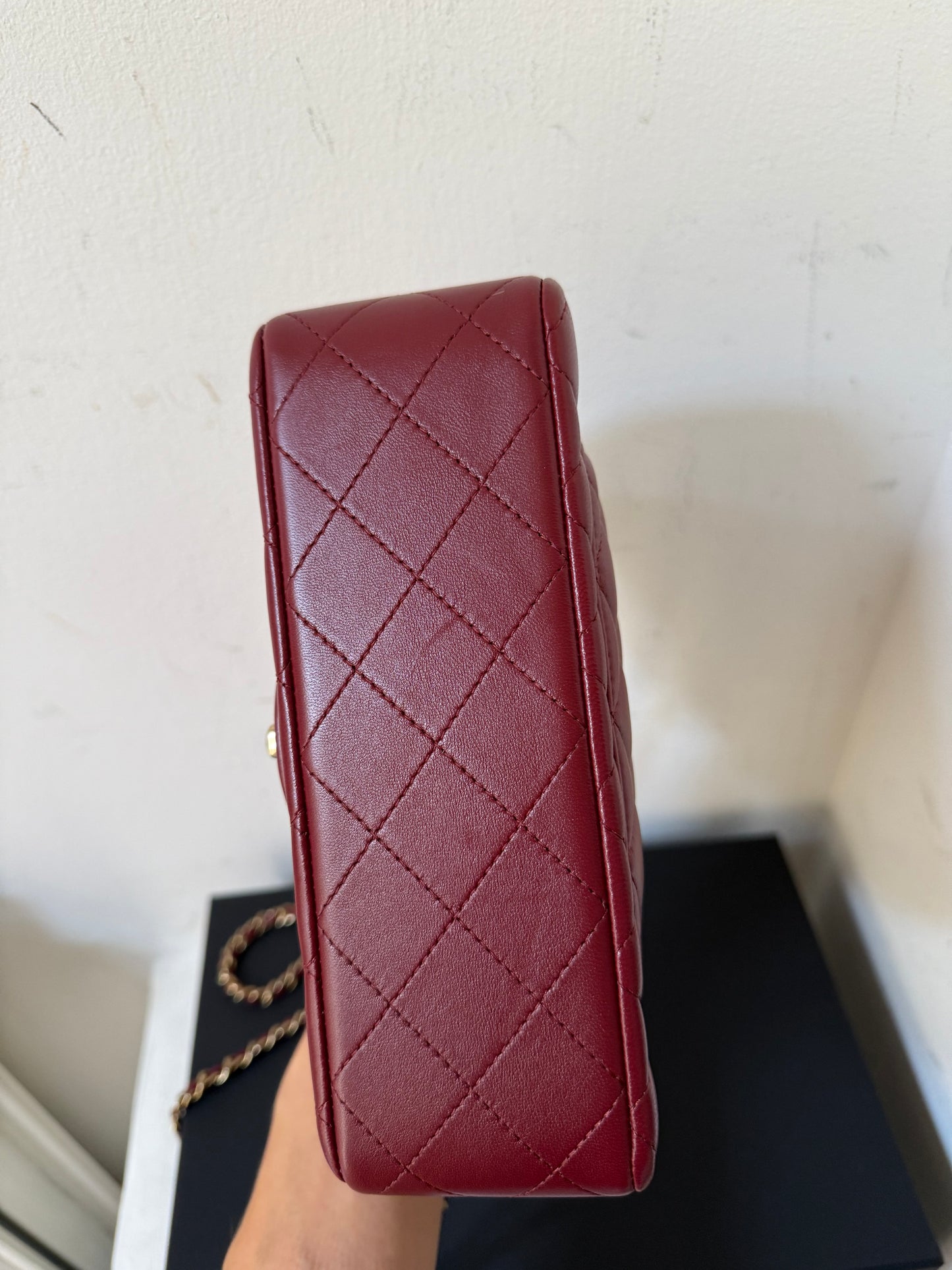 Chanel dark red mini lambskin top handle