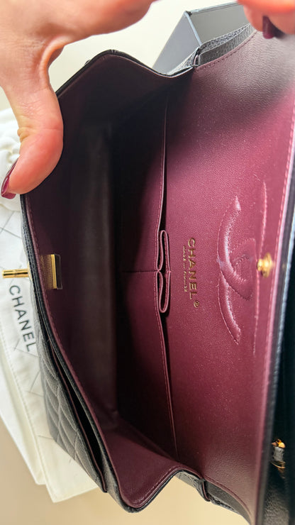 Chanel medium caviar double flapbag with chip