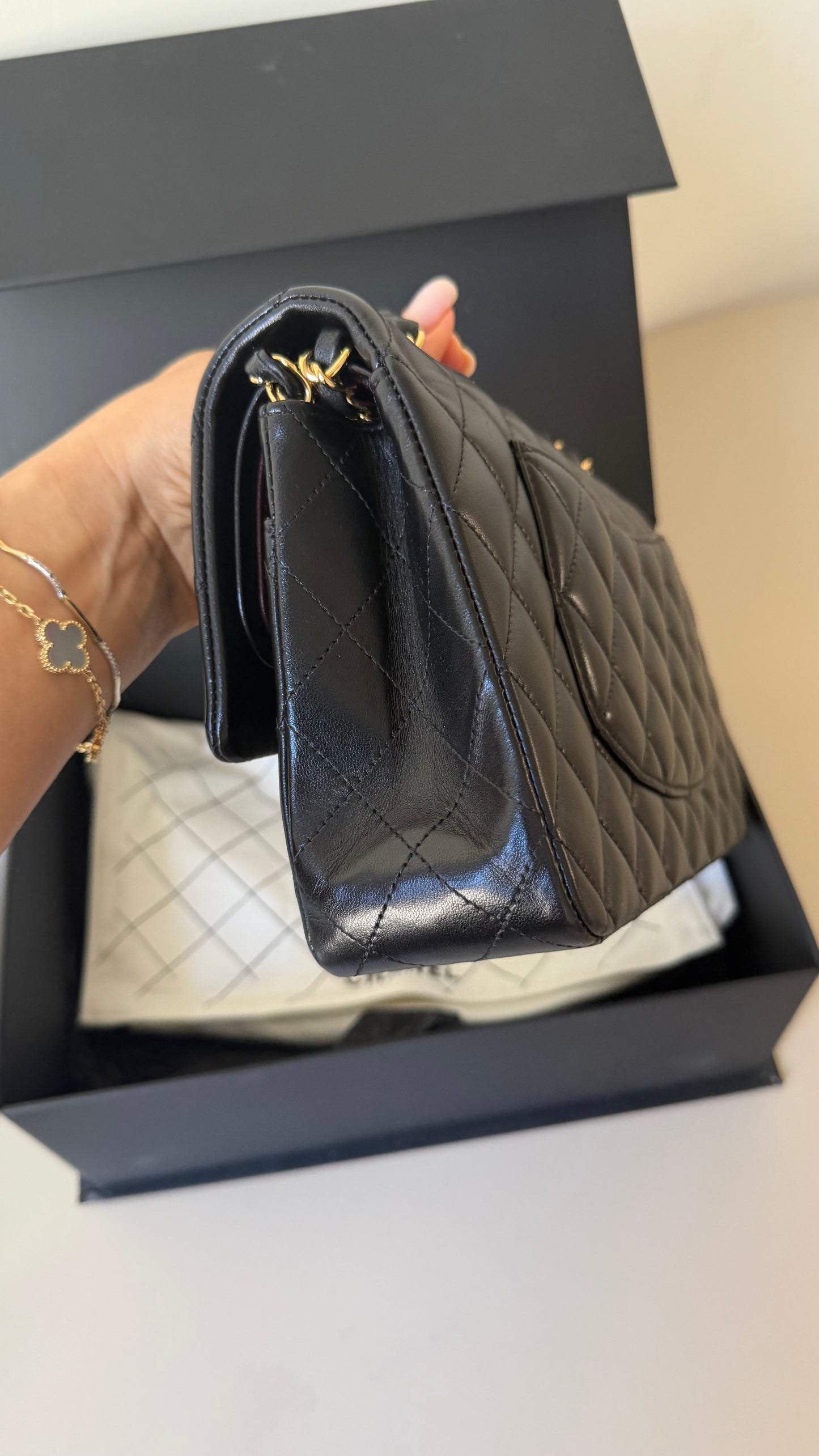 Chanel lambskin medium double flapbag chip